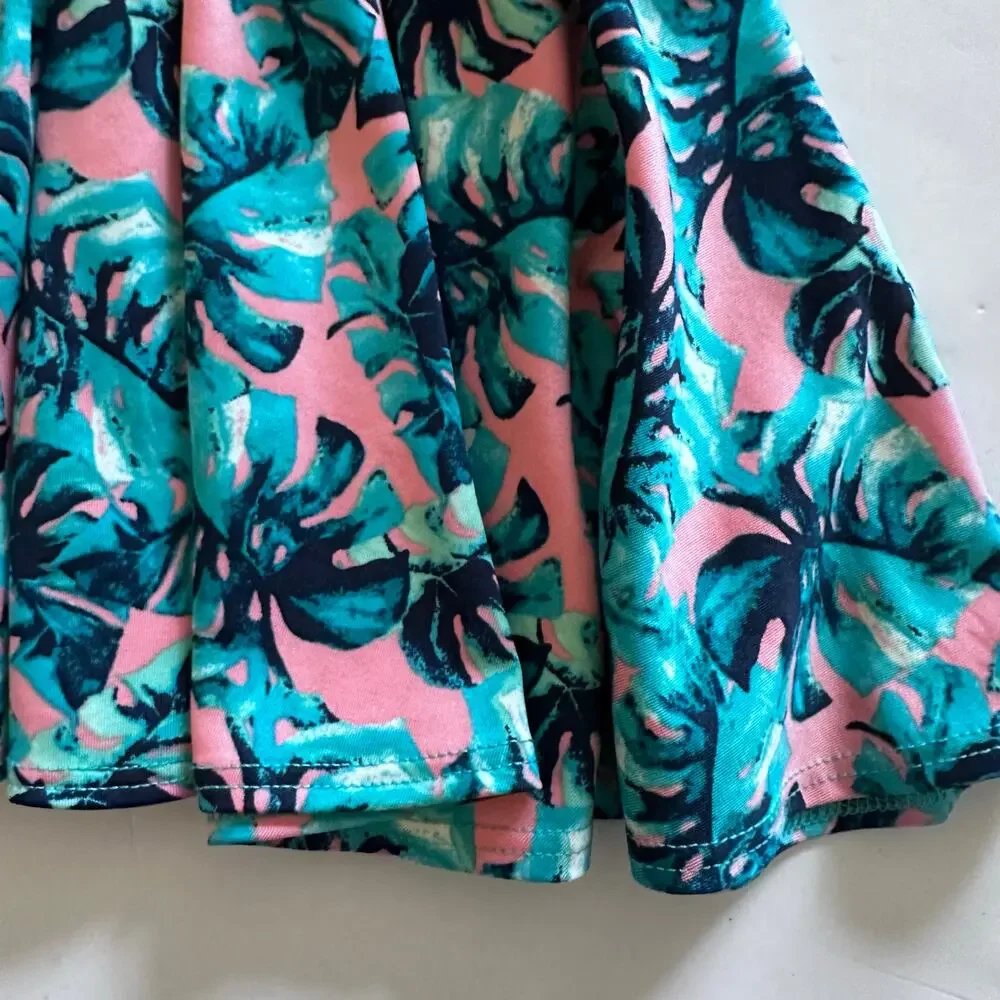 Dot Dot Smile Pink & Teal Palm Leaf Ballerina Dress - 2T
